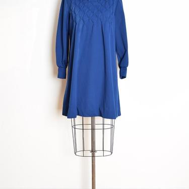 vintage 60s dress navy blue peter pan collar smocked mod babydoll mini M L clothing 