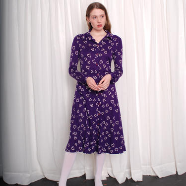 Vintage 1970s Diane Von Frustenburg Hearts Print Jersey Knit Dress(Small/Med) by 40KorLess