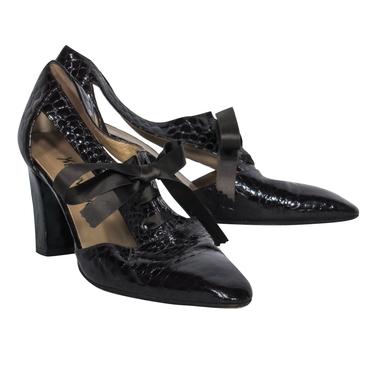 Yves Saint Laurent - Dark Brown Patent Leather Embossed Cutout Heels Sz 8