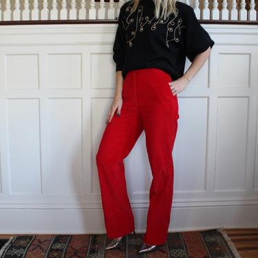 Vintage 70s The Villager Red Corduroy Wide Leg Flare Pants Women's Size XXS  XS / 25 Inch Waist 