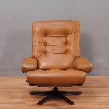 G-Mobel Mid Century Leather &amp; Walnut Reclining Lounge Chair