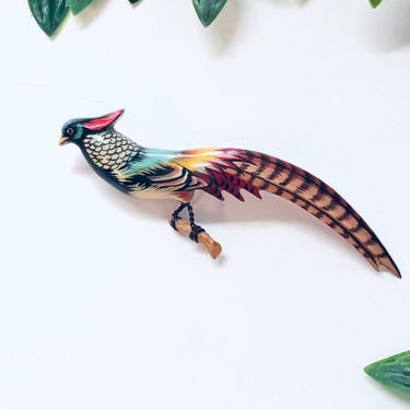 Vintage Bird Brooch, Quail Pin, Quail Jewelry, Colorful Pin, Vintage Pin, Vintage Jewelry, Perched Bird Pin, Bird Watcher Pin, Costume Pin 