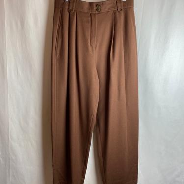 Vintage Woman’s wool slacks 40’s inspired brown wide leg trousers loose fit 1940s pinup style androgynous look ~ Geiger size 33” W pants 