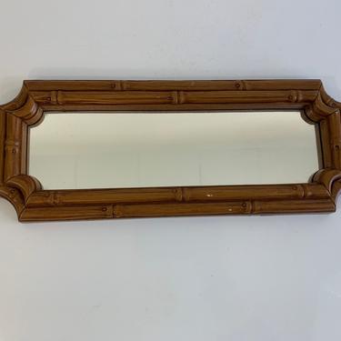 Vintage Homco Plastic Bamboo Mirror Faux Wood Long Skinny Frame Mid-Century Mantique Rustic Framed Wall Hanging Made in the USA 1970s 70s 