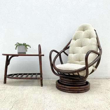 Dark Bamboo Egg Chair with Nubby Upholstery