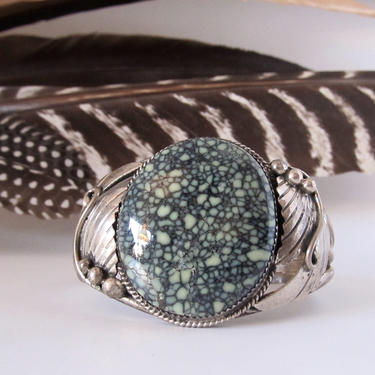 ROMANCING THE STONE P.M. Hallmark Lander Spider Web Turquoise Silver Cuff | Vintage 70s 1970s Bracelet | Navajo Native American Jewelry 
