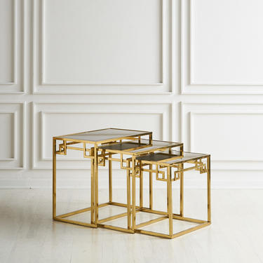 Brass and Rose Gold Italian Mirrored Glass Nesting Tables