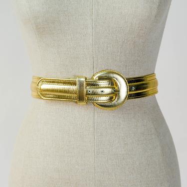 Vintage 80s Gold Metallic Leather Belt | Made in USA | Genuine Leather | 1980s Designer Metallic Gold Belt 