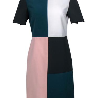 Ted Baker - Teal, Gray & Pink Color Block Shift Dress Sz 6