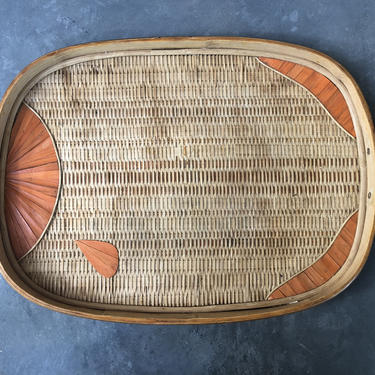 Vintage Fish Design Large Handmade Bamboo Tray 
