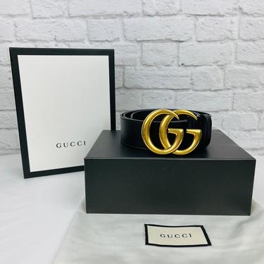 Gucci Marmont GG Belt, Size 85-34, Black/Gold