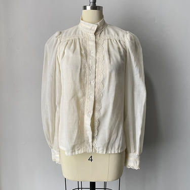 1970s Gunne Sax Blouse Cotton Lace Peasant Top S 