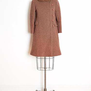 vintage 60s coat brown wool boucle genuine mink fur collar mod jacket S 