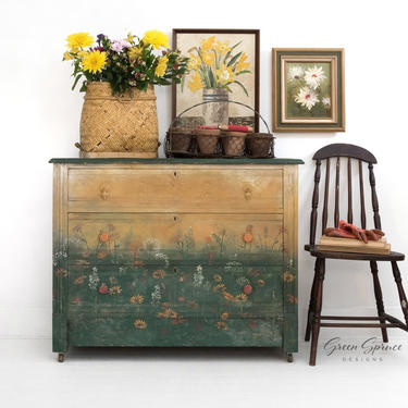 Hand Painted Vintage Chest of Drawers, Small Dresser 