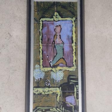 Vintage Harris G. Strong Hand Crafted Tile Art Framed Wall Hanging 