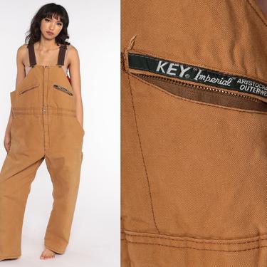 Tan INSULATED Overalls Key Coveralls Workwear Brown Baggy Bib Pants Work Wear Long Cargo Vintage Dungarees Men's Extra Large xl Short 