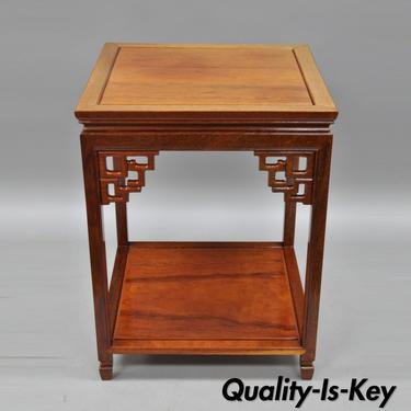 Rosewood Wooden Oriental Side Accent Lamp End Table Stand Asian Fretwork