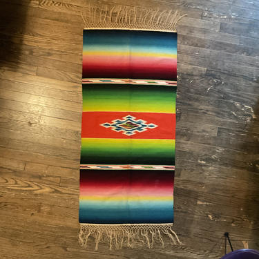 Vintage Saltillo Rug Weaving Table Runner Textile Chimayo Mexican 