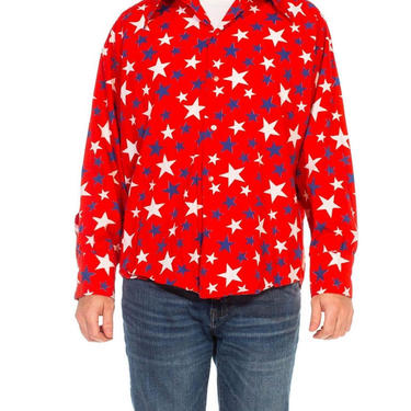 1970S Granada Red White  Blue Cotton Men's Long Sleeve Americana Stars Shirt 