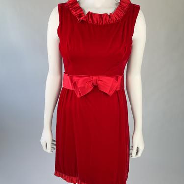 1960's Red Velvet Cocktail Dress w/ Satin Bow