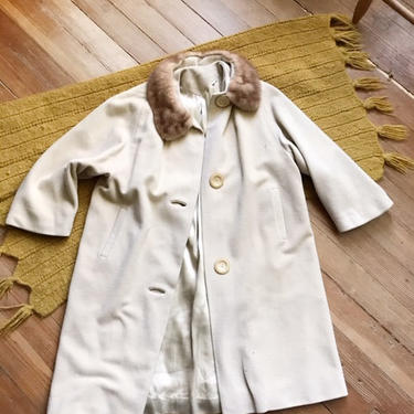 Vintage Louisa Fur Collar Swing Coat | 60s Tan Coat Mink Collar Jacket | XL |  as is by blindcatvintage