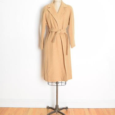 vintage 70s wrap coat camel hair wool beige neutral spy jacket M L clothing 