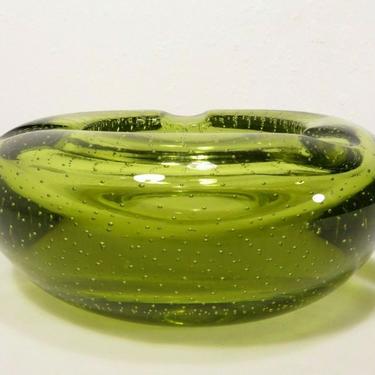 VTG Green ERICKSON CONTROLLED BUBBLE ART GLASS ASHTRAY Bowl MID CENTURY Murano