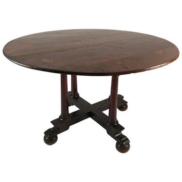 English Country Round Table with Inlaid Top