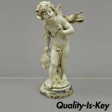 Antique Cast Spelter Metal French Cupid Angel Statue Sculpture Signed Moreau