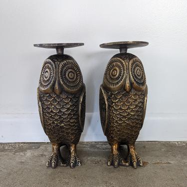 Vintage Modern Brass Owl Candle Holders - Set of 2 