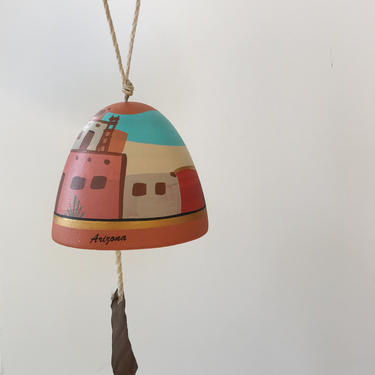 Vintage Southwestern Pottery Hanging Bell | Southwestern Decor | Handmade Hand Painted Bell | Mexican Bell / Southwest Pottery | Adobe Scene 