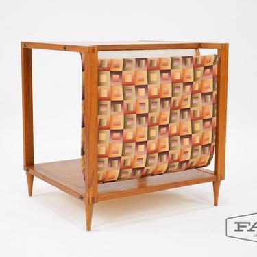 Teak End Table with Fabric Magazine Holder