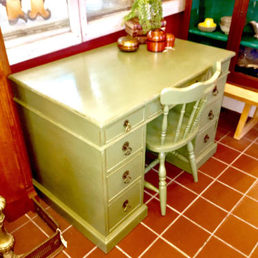 Green Painted Desk &amp; Chair