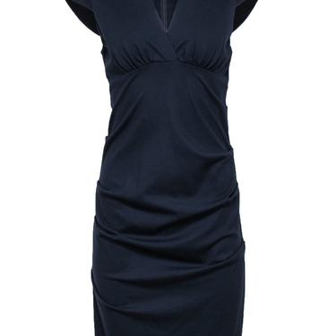 Artelier Nicole Miller - Navy Ruched Side Cap Sleeve Sheath Dress Sz 8