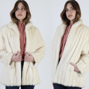 Vintage 70s Blonde Mink Coat / Ivory Stand Up Shawl Collar / Real Platinum Mink Fur / 1960s Lined Open Opera Swing Winter Jacket 