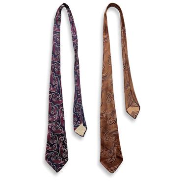 Lot of 2 ~ Vintage 1930s/1940s Silk BROCADE Neckties ~ Paisley / Embroidered ~ Art Deco / Rockabilly / Swing ~ Neck Ties / Cravat ~ Foulard 