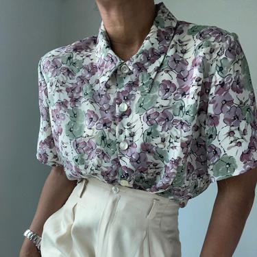 vintage semi sheer boxy abstract floral boxy blouse 