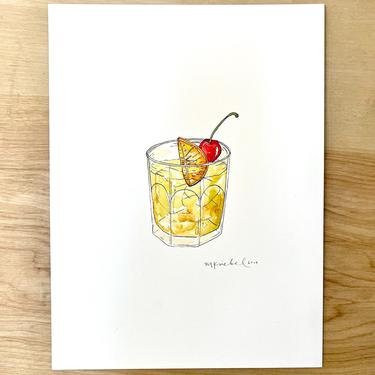 Whiskey Sour Cocktail Recipe Original Watercolor Painting