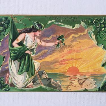 Vintage St. Patrick's Day Post Card, Erin's Isle, Sunset, Shamrocks, Irish Beauty 
