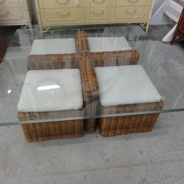 Wicker Coffee Table &amp; Bench Set