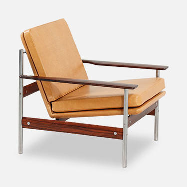 Sven Ivar Dysthe Rosewood & Leather Lounge Chair for Dokka Möbler