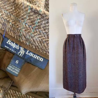 Vintage 1980s Wool Tweed Ralph Lauren Midi Skirt / 26&quot; waist 