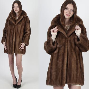 Vintage 60s Autumn Haze Mink Fur Coat, Large Fur Back Collar Pockets Coat, Margot Tenenbaum Honey Color Natural Opera Jacket 