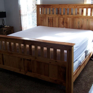 Mission Style Queen Size Bed Frame Made From Vintage Reclaimed Wood 