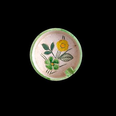 Vintage Mid Century Modern Italian Pottery 6&amp;quot; Ashtray / Bowl Lime Green, Yellow, Orange Floral Aldo Londi Bitossi Italy Rosenthal Netter 