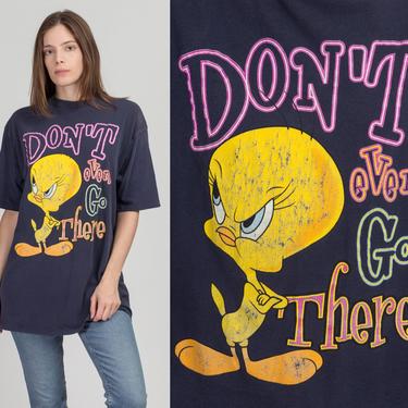 90s Tweety Bird &amp;quot;Don't Even Go There&amp;quot; T Shirt - Extra Large | Vintage Navy Blue Looney Tunes Cartoon Graphic Tee 