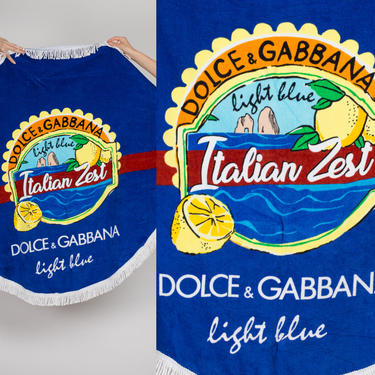 Vintage Dolce & Gabbana Blue Italian Zest Round Beach Towel 