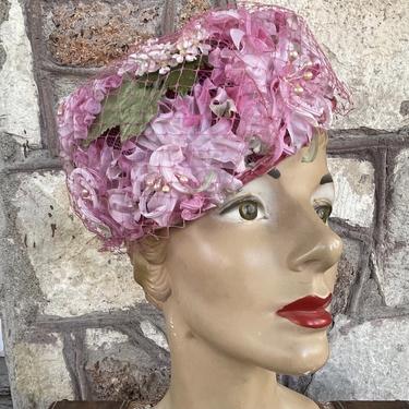 1960’s Pink Floral Net Pill Box Hat