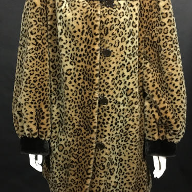 Vintage 1950s/1960s Faux Fur Leopard Print Swing Coat - Large/XL 