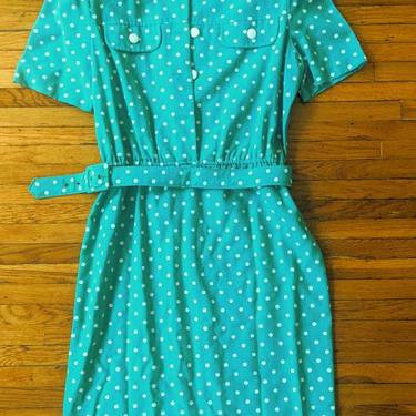 Vintage Teal Polkadot Dress by BTvintageclothes